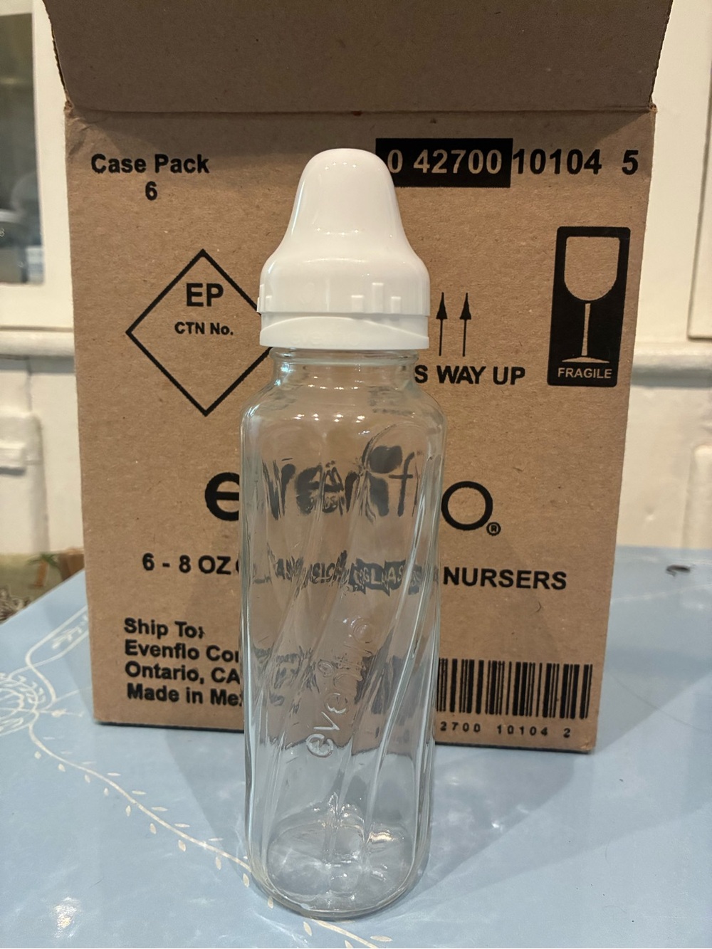 Evenflo Clear Baby Bottle with White Cap
